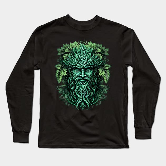 Jack Of The Wood Traditional Pagan Celtic Greenman Long Sleeve T-Shirt by Tshirt Samurai